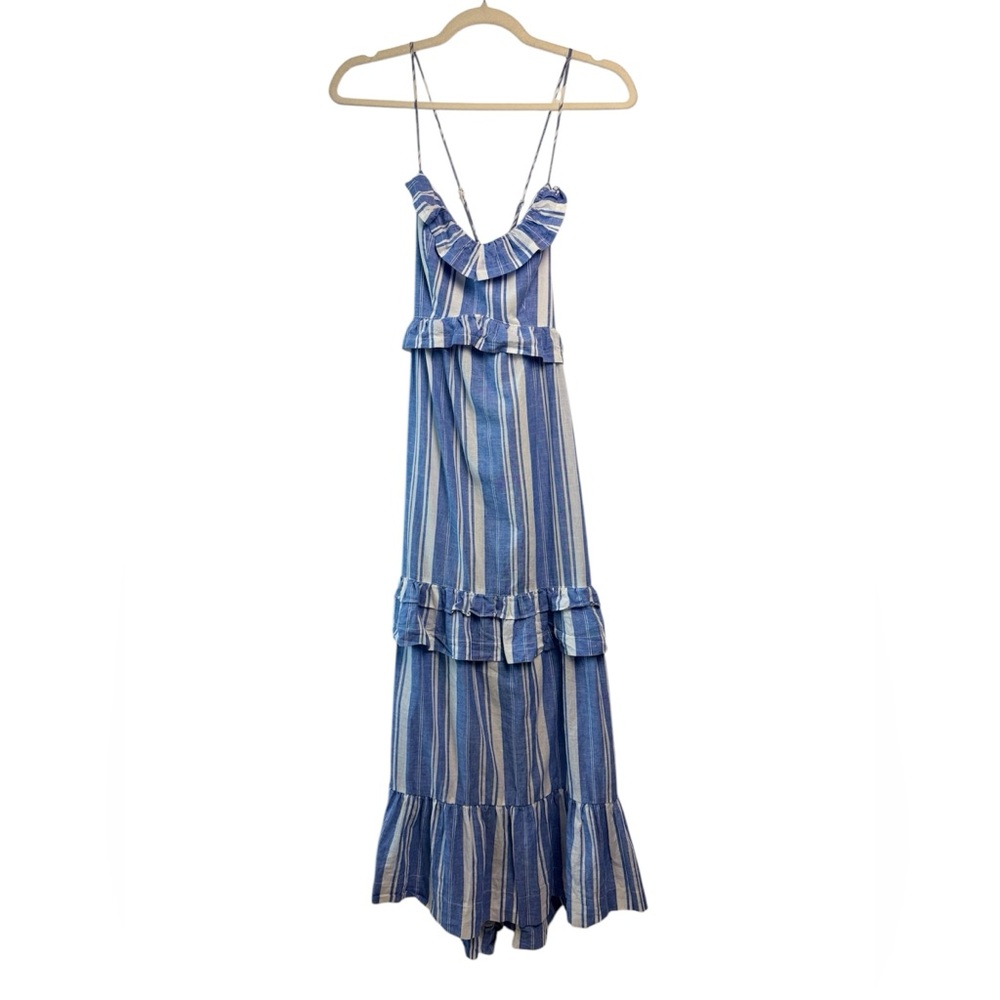 Cinq a Sept  fairycore romantic summer linen stripe flowy midi dress